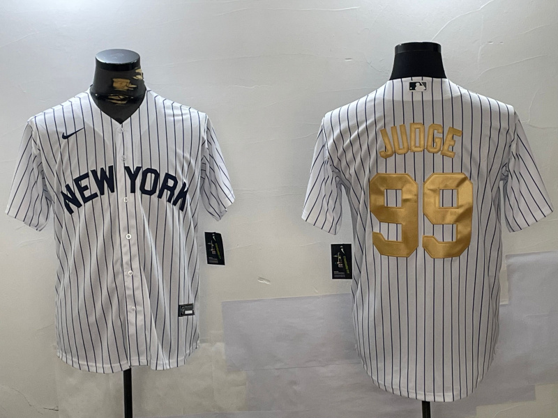 Men's New York Yankees #99 Aaron Judge White Pinstripe Fashion Cool Base Jersey 1