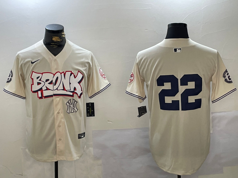 Men's New York Yankees #22 Juan Soto Cream Bronx Graffiti V2 Vapor Limited Stitched Baseball Jersey 2