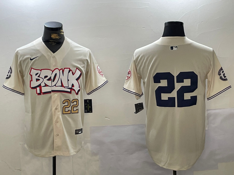 Men's New York Yankees #22 Juan Soto Cream Bronx Graffiti V2 Vapor Limited Stitched Baseball Jersey 1