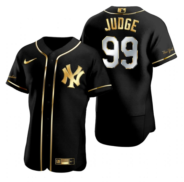 Men's New York Yankees #99 Aaron Judge Black Gold Flex Base Stitched Baseball Jersey