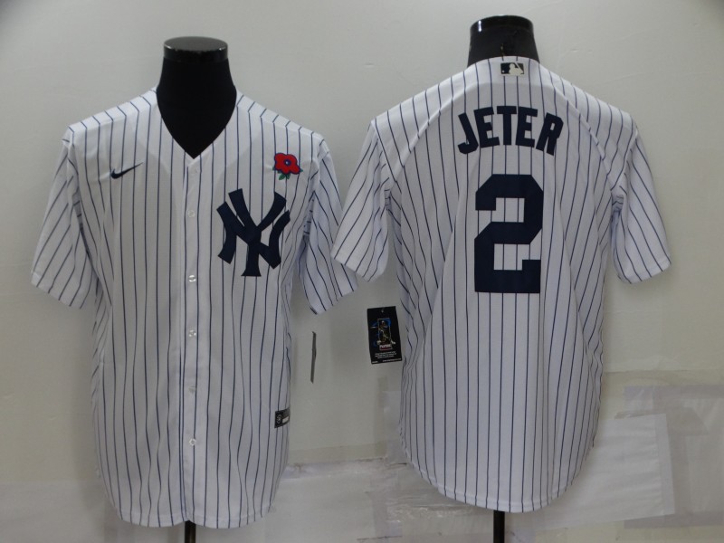 Men's New York Yankees #2 Derek Jeter White Cool Base Stitched Baseball Jersey