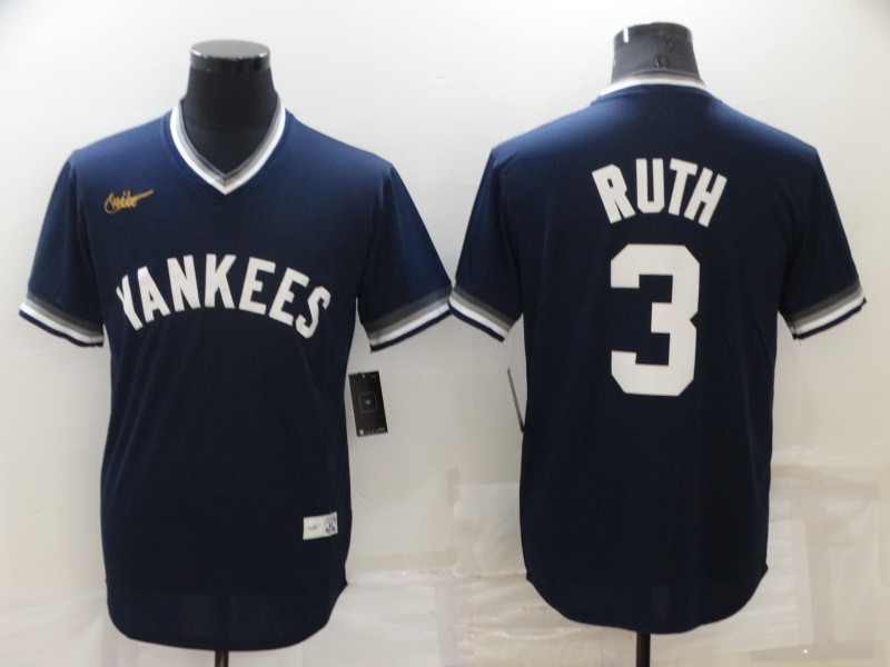 Men's New York Yankees #3 Babe Ruth Navy Stitched Baseball Jersey