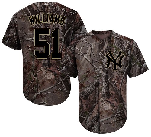 Yankees #51 Bernie Williams Camo Realtree Collection Cool Base Stitched Baseball Jersey