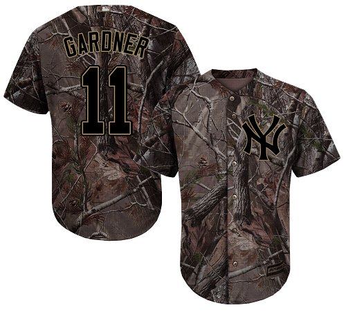 Yankees #11 Brett Gardner Camo Realtree Collection Cool Base Stitched Baseball Jersey