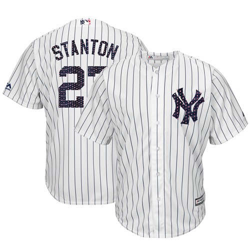 Yankees #27 Giancarlo Stanton White Strip New Cool Base 2018 Stars & Stripes Stitched Baseball Jersey