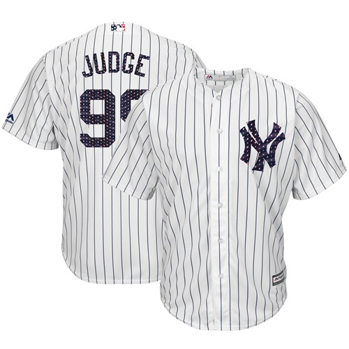 Yankees #99 Aaron Judge White Strip New Cool Base 2018 Stars & Stripes Stitched Baseball Jersey