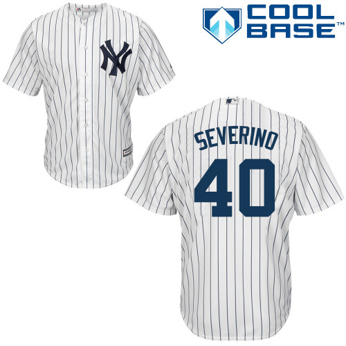 Yankees #40 Luis Severino White Strip New Cool Base Stitched Baseball Jersey