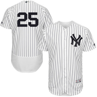 Yankees #25 Gleyber Torres White Strip Flexbase Authentic Collection Stitched Baseball Jersey