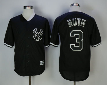 Yankees 3 Babe Ruth Black Cool Base Jersey