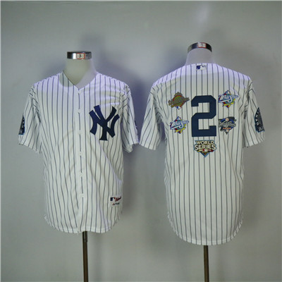 Yankees #2 Derek Jeter White 5x MLB World Series Champions Cool Base Stitched MLB Jersey