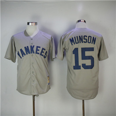 Yankees #15 Thurman Munson Gray Cooperstown Collection Throwback Stitched MLB Jersey