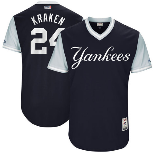 Yankees 24 Gary Sanchez Kraken Majestic Navy 2017 Players Weekend Jersey