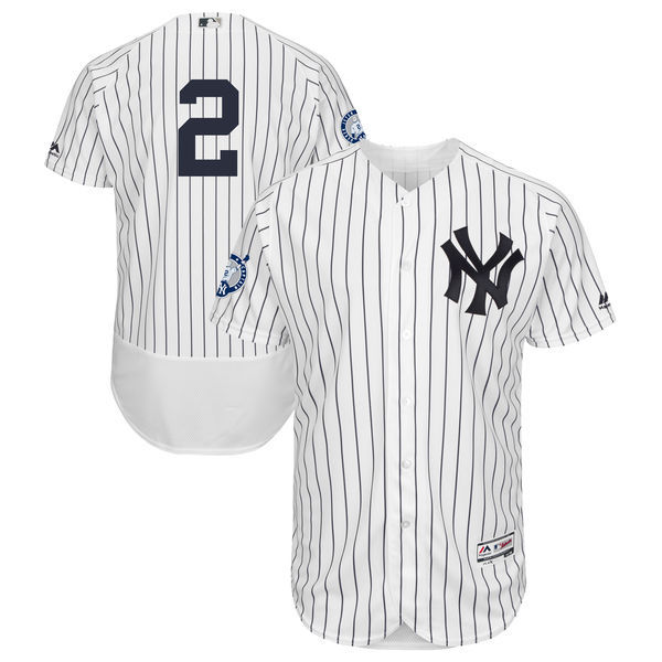 Yankees 2 Derek Jeter White w Retirement Captain Patch Flexbase Jersey