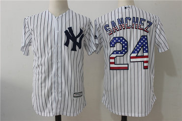 Yankees 24 Gary Sanchez White USA Flag Cool Base Jersey