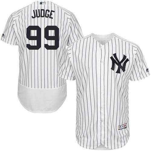 Yankees #99 Aaron Judge White Strip Flexbase Authentic Collection Stitched MLB Jersey