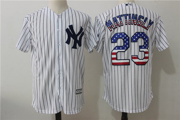 Yankees 23 Don Mattingly White US Flag Cool Base Jersey