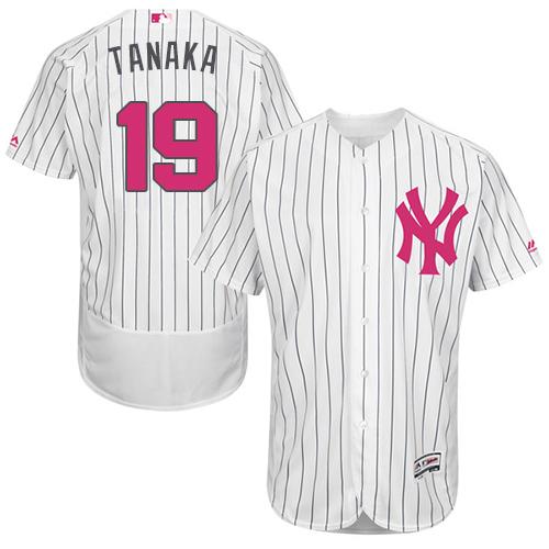 Yankees #19 Masahiro Tanaka White Strip Flexbase Authentic Collection 2016 Mother's Day Stitched MLB Jersey