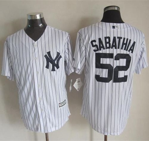 New York Yankees #52 C.C. Sabathia New White Strip Cool Base Stitched Baseball Jersey