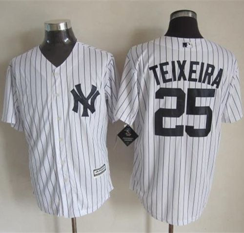 New York Yankees #25 Mark Teixeira New White Strip Cool Base Stitched Baseball Jersey