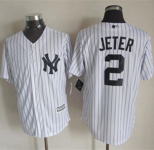 New York Yankees #2 Derek Jeter New White Strip Cool Base Stitched Baseball Jersey