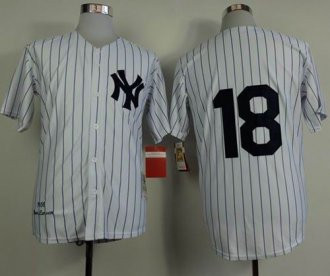 Mitchell and Ness 1956 New York Yankees #18 Don Larsen White Throwback Stitched Baseball Jersey