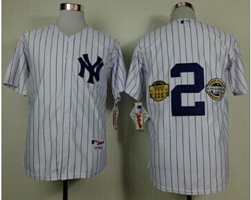 Yankees #2 Derek Jeter White W Commemorative Final Season & Inaugural Season & Retirement Patch Stitched Baseball Jersey