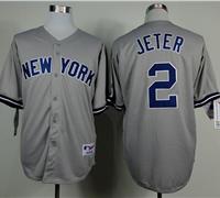 New York Yankees #2 Derek Jeter Grey Name On Back Stitched Baseball Jersey