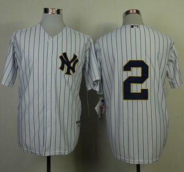 New York Yankees #2 Derek Jeter White Fashion Gold W Commemorative Retirement Patch Stitched Baseball Jersey