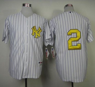 New York Yankees Yankees #2 Derek Jeter White Fashion Gold W Commemorative Retirement Patch Stitched Baseball Jersey