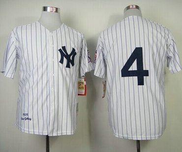 New York Yankees #4 Lou Gehrig White Mitchelland Ness 1939 Throwback Baseball Jersey