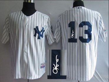 New York Yankees #13 Alex Rodriguez White Autographed Stitched Baseball Jersey