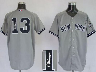 New York Yankees #13 Alex Rodriguez Grey Autographed Stitched Baseball Jersey