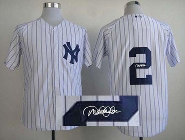 New York Yankees #2 Derek Jeter White Autographed Stitched Baseball Jersey