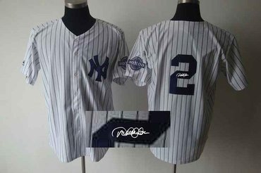 MLB New York Yankees 2 Jeter White Signed Jersey W3000 Hits Patch