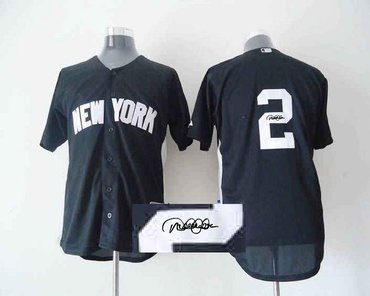 MLB New York Yankees 2 Jeter Dark Blue Signed Jersey