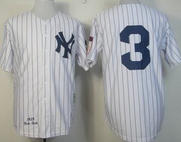 New York Yankees 3 White Babe Ruth White 1929 Throwback M&N MLB Jerseys