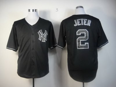 MLB New York Yankees 2# Jeter Black Fashion Jerseys Black Fashion Jerseys