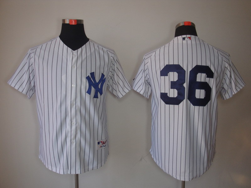 MLB New York Yankees 36# Kevin Youkilis white Jerseys(Black Stripe)