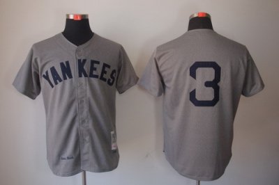 New York Yankees 3# Babe Ruth Grey Color M&N Baseball Jerseys