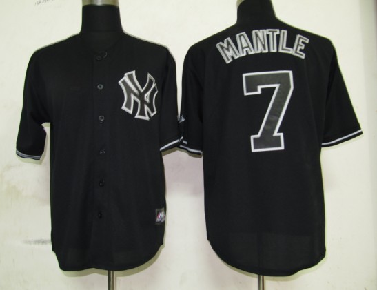 MLB New York Yankees 7 Mantle Black Fashion Jerseys