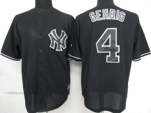 MLB New York Yankees 4 Gehrig Black Fashion Jerseys