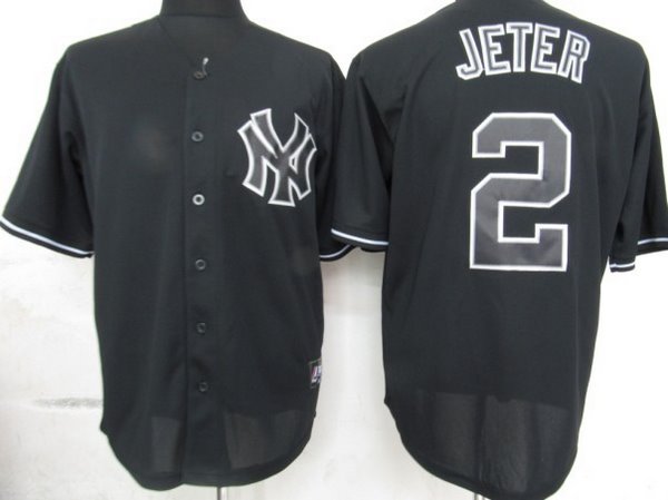 MLB New York Yankees 2 Jeter Black Fashion Jerseys