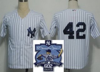 New York Yankees 42 Mariano Rivera All-Time Leader 602 Saves Patch White Jersey