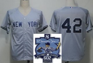 New York Yankees 42 Mariano Rivera All-Time Leader 602 Saves Patch Grey Jersey