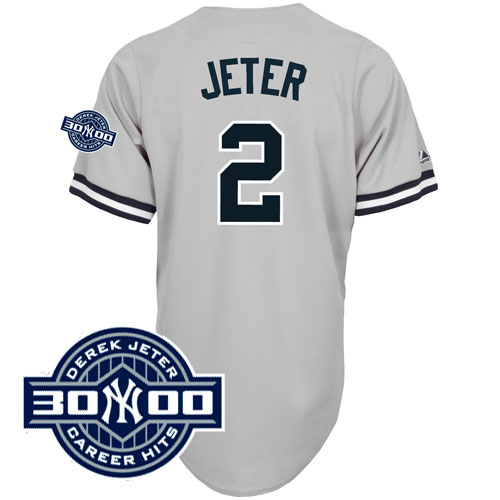 New York Yankees 2 Derek Jeter grey Jerseys with 3000 hits patch