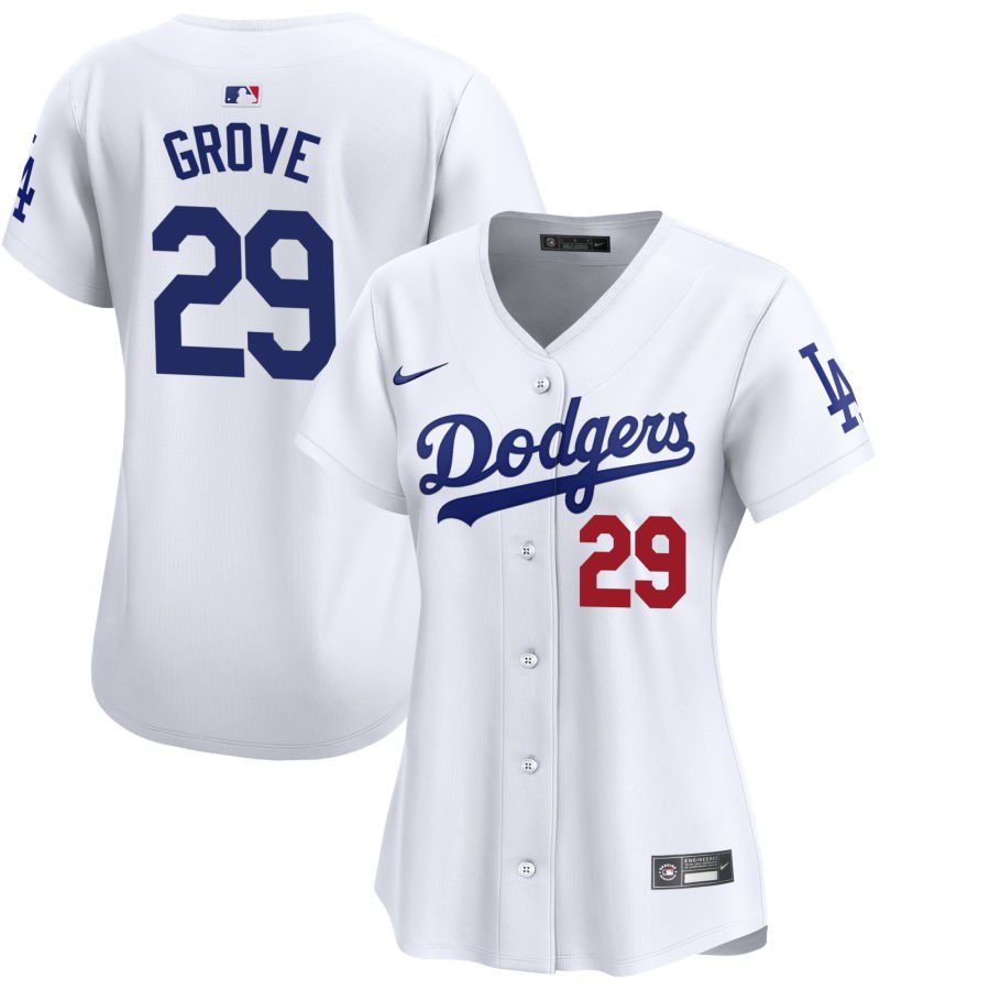 Women's Los Angeles Dodgers #29 Michael Grove White Stitched Baseball Jersey