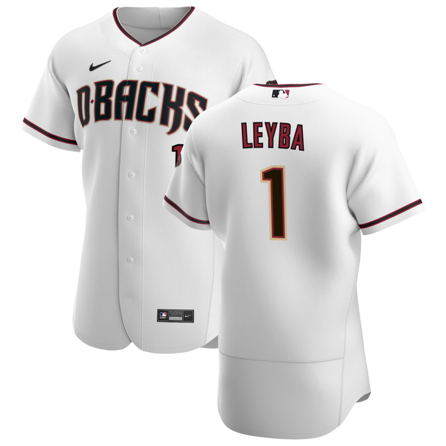 Arizona Diamondbacks #1 Domingo Leyba Men's Nike White Crimson Authentic Home Team MLB Jersey