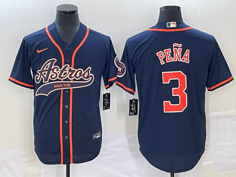 Men's Houston Astros #3 Jeremy Pe?a Navy Cool Base Stitched Baseball Jersey