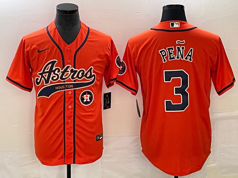 Men's Houston Astros #3 Jeremy Pe?a Orange With Patch Cool Base Stitched Baseball Jersey