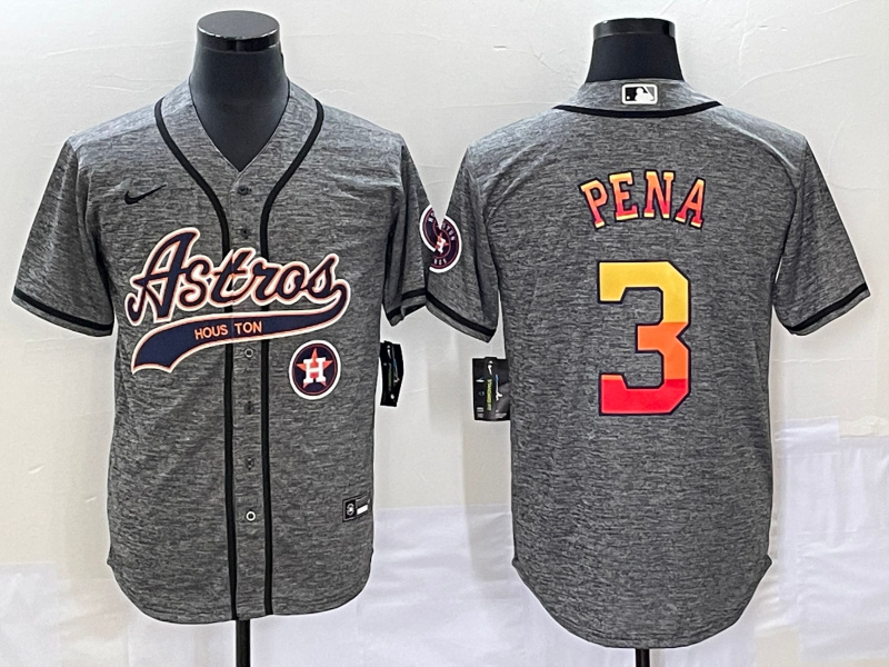 Men's Houston Astros #3 Jeremy Pe?a Gray With Patch Cool Base Stitched Baseball Jersey